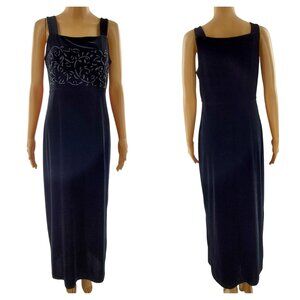 Vintage Black 80s 90s VELVET Maxi Dress sz 10 Medium Party Dress, Holiday Dress,